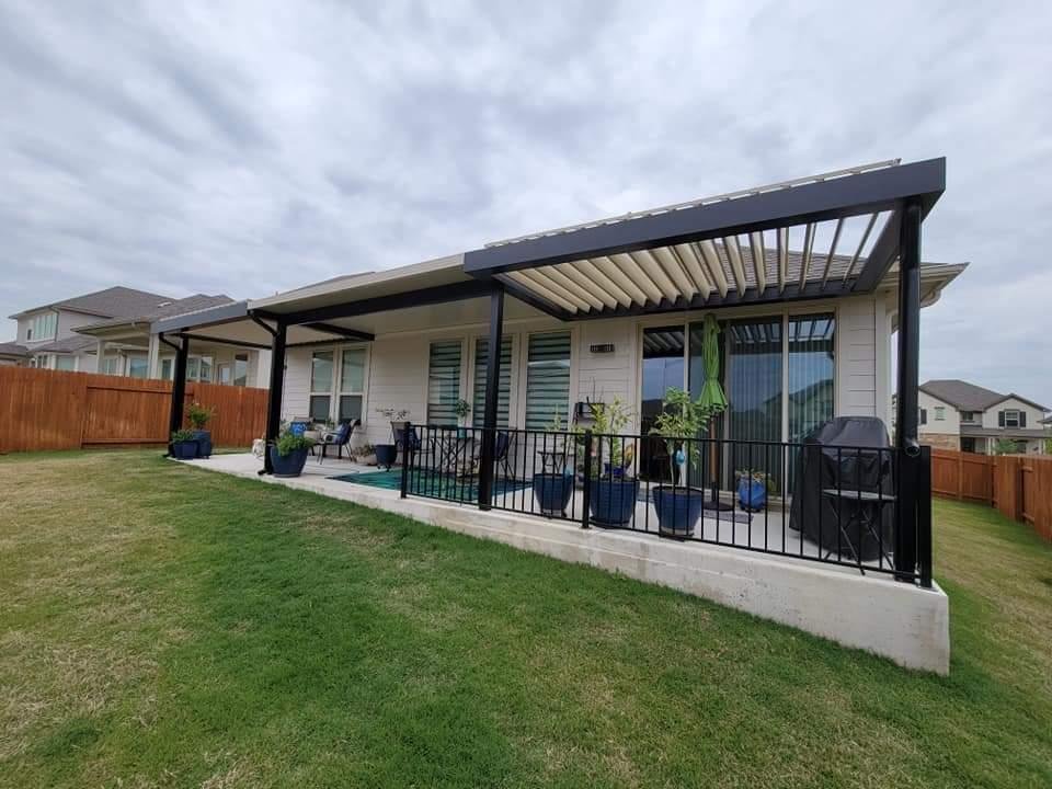 sectioned equinox louvered roof with panels opened and closed